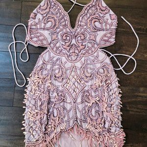 ASOS DESIGN embellished pearl baroque detail strappy mini dress in purple